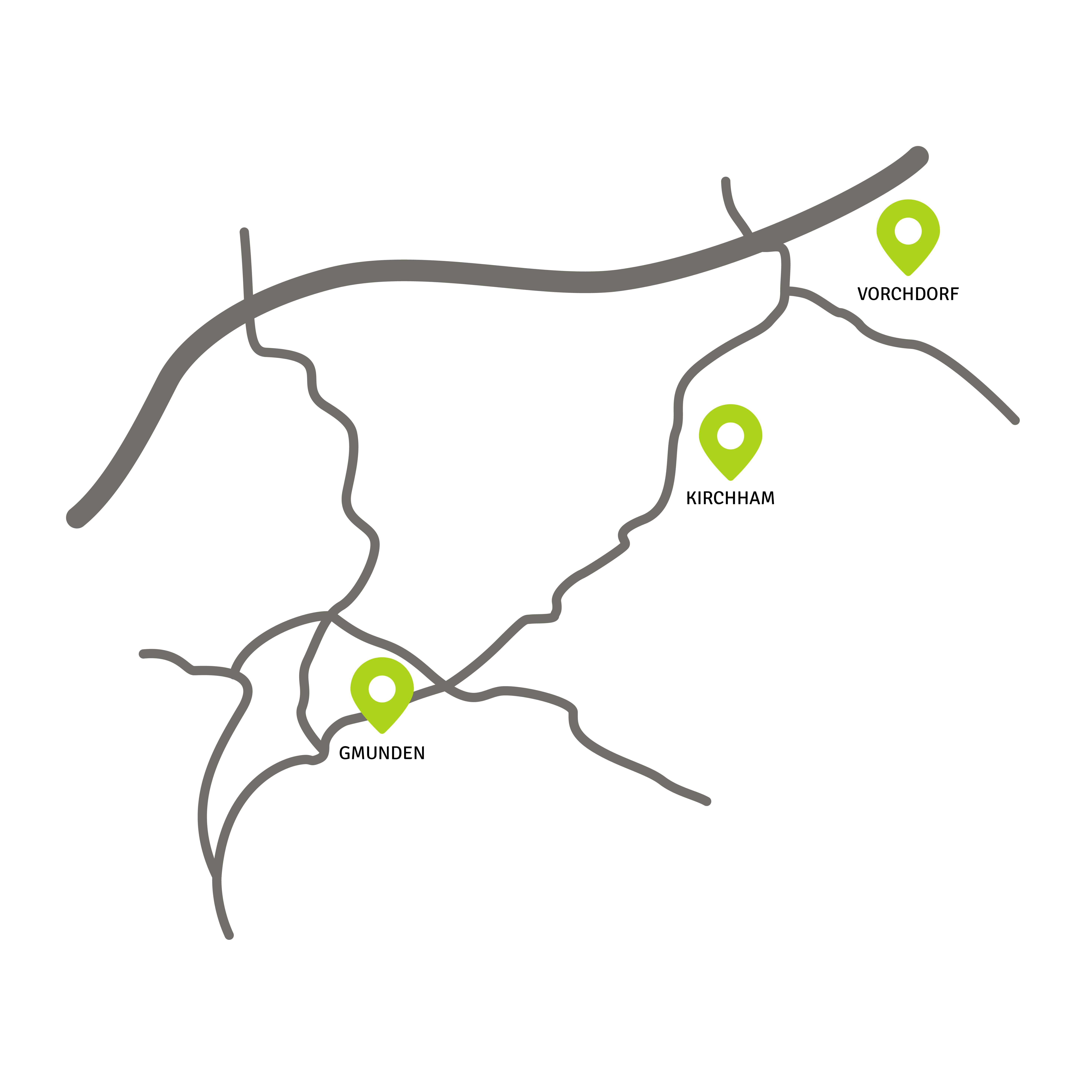 Landkarte mit Standorten von Taxi Nußbaumer